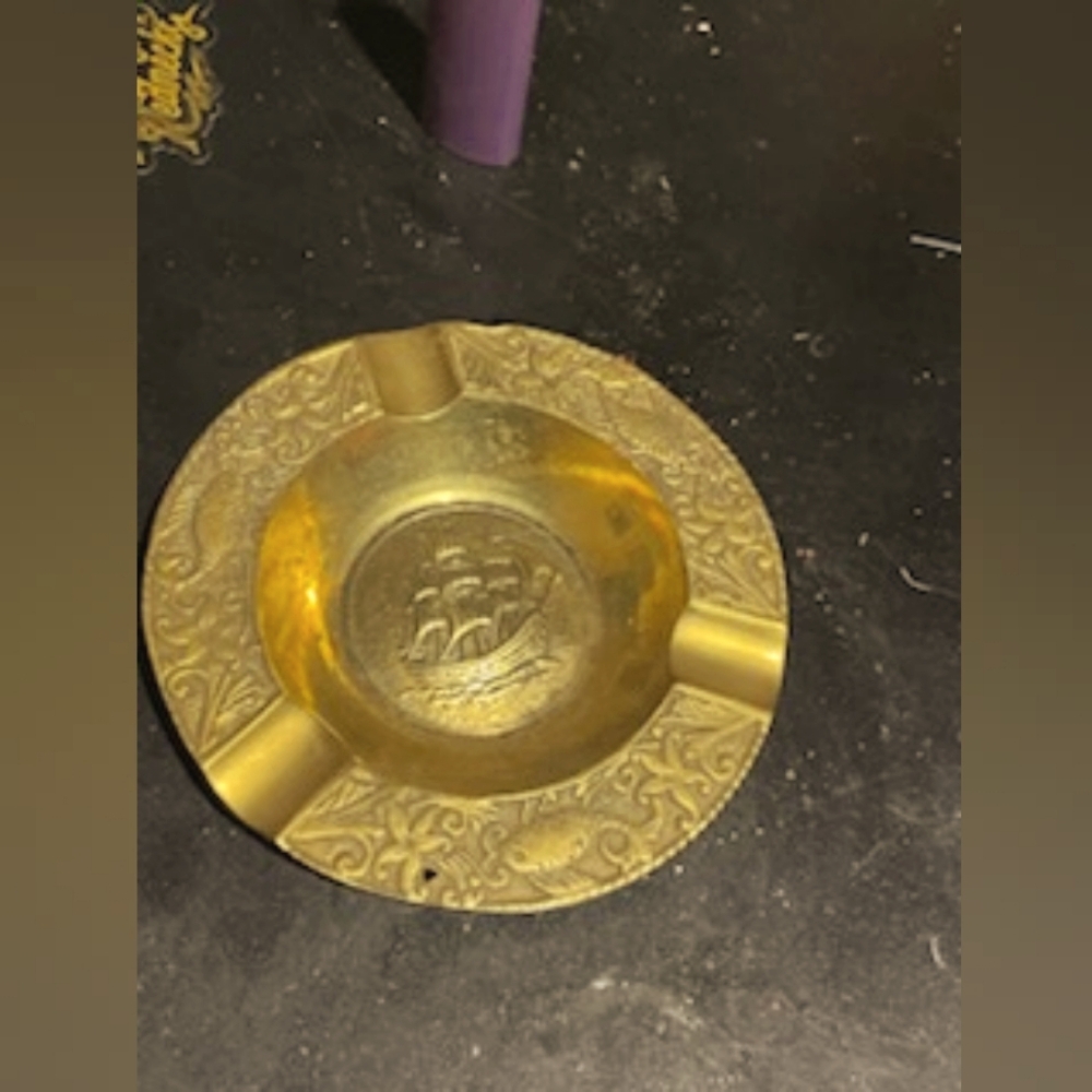 Vintage Brass Sailboat Ashtray